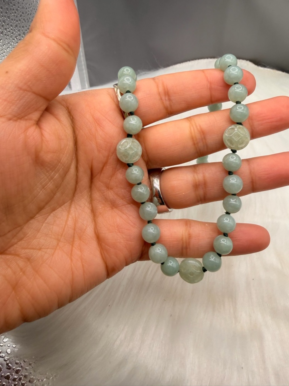 14k Yellow Gold Clasp Jade Collar 18.5”.